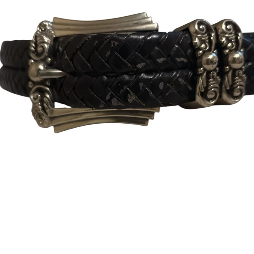 Brighton Vintage Woven Black Leather belt with metal buckle and accents, S/28